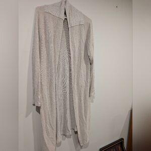 Long Beige Open Front Cardigan